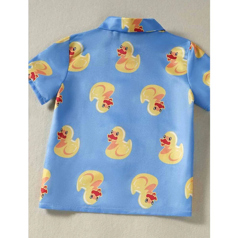 Beast4you Toddler Boy Duck Pattern & Button Front Shirt For Boy.